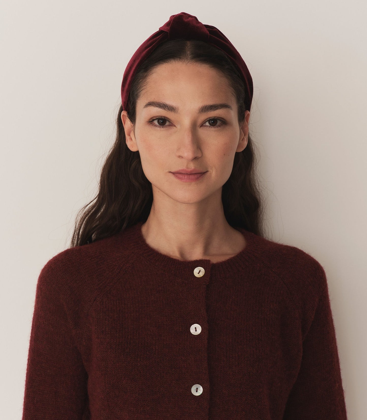 BLANCHE KNOTTED HEADBAND -- BURGUNDY VELVET