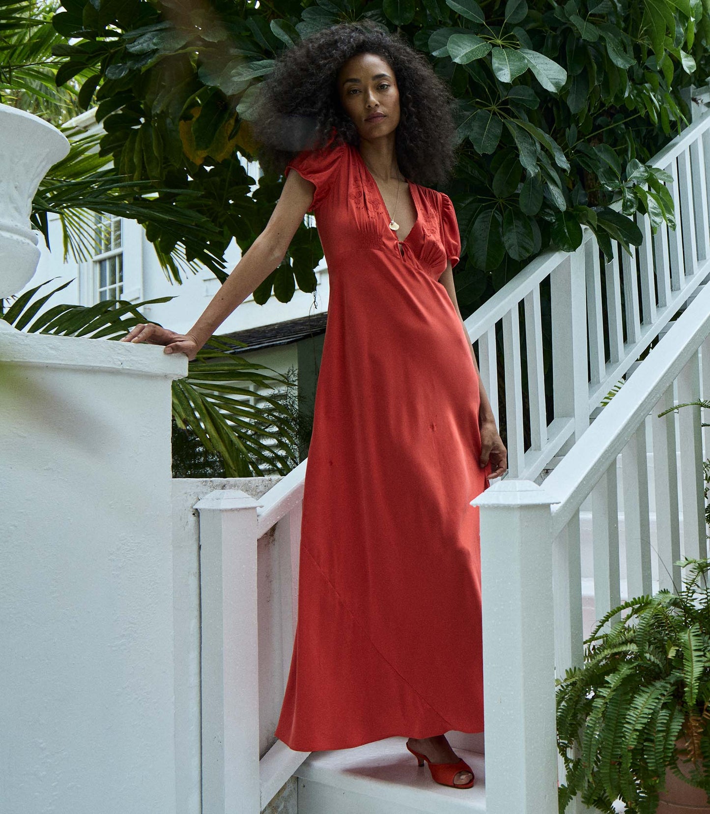 LEANA DRESS -- FIERY CORAL