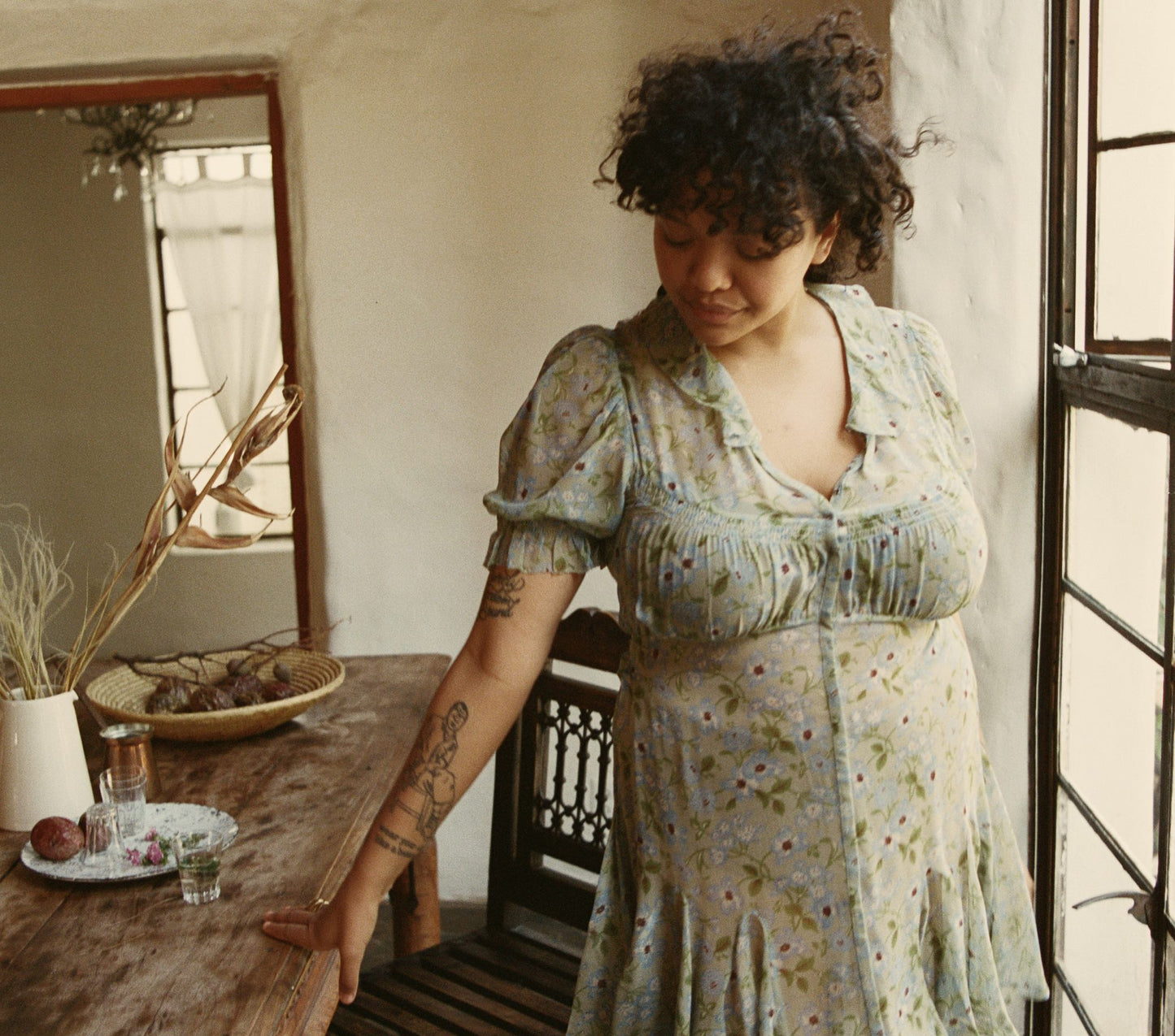 HMD -- MIRA DRESS -- GREEN STRAWBERRY MOON FLORAL