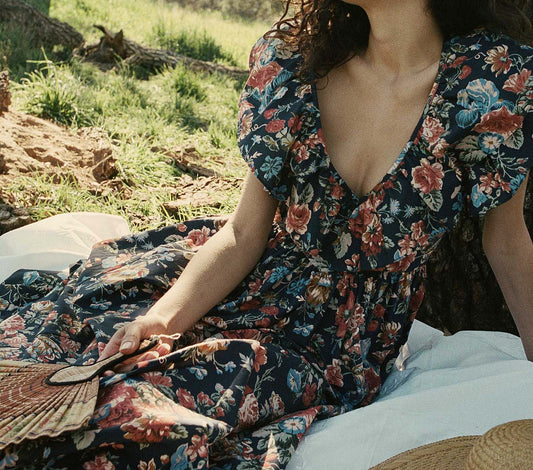 HMD -- PECOS DRESS -- INDIGO IRIS FLORAL