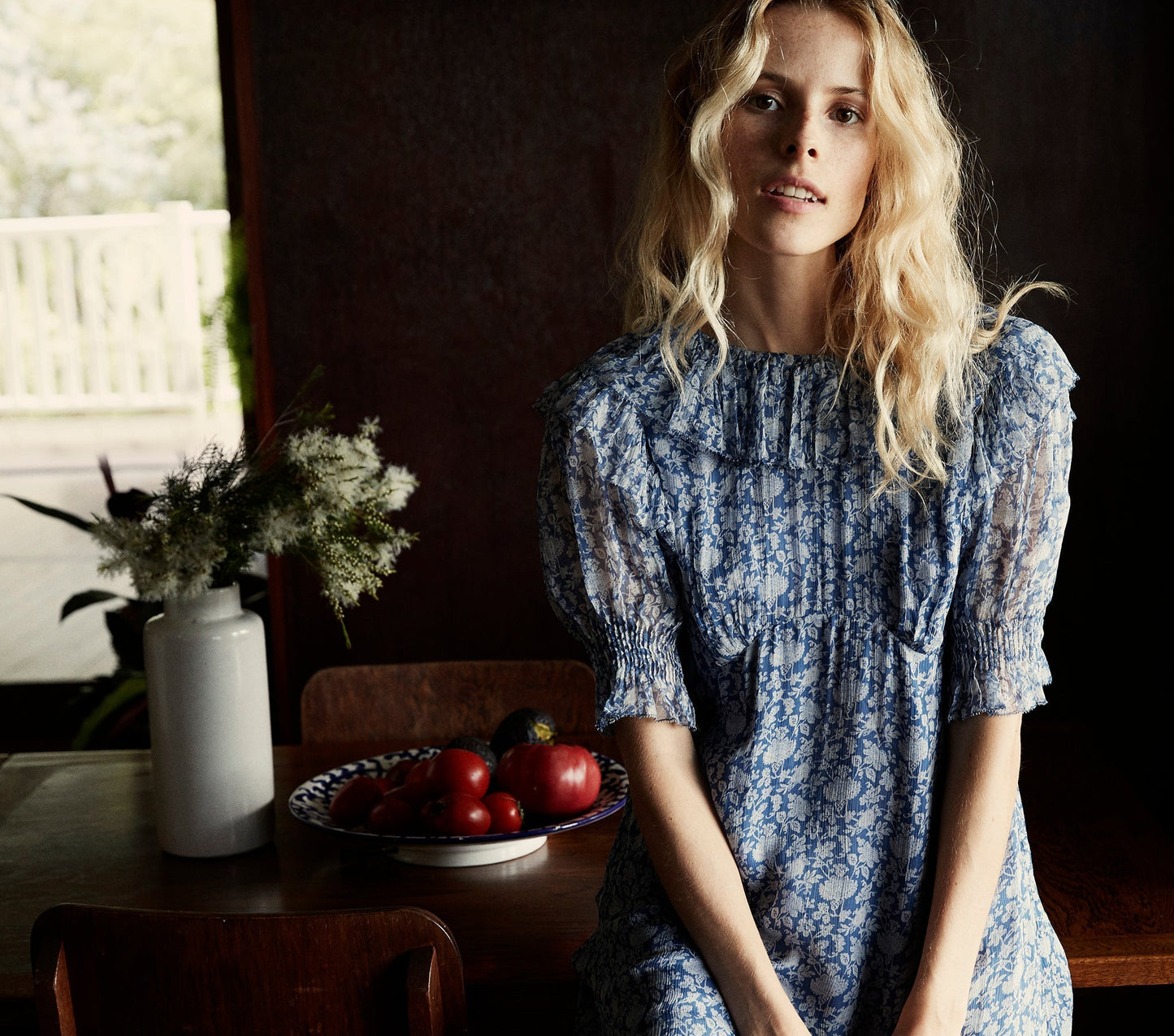 HMD -- BAUDOIN DRESS -- PORCELAIN BLUE TEA FLORAL