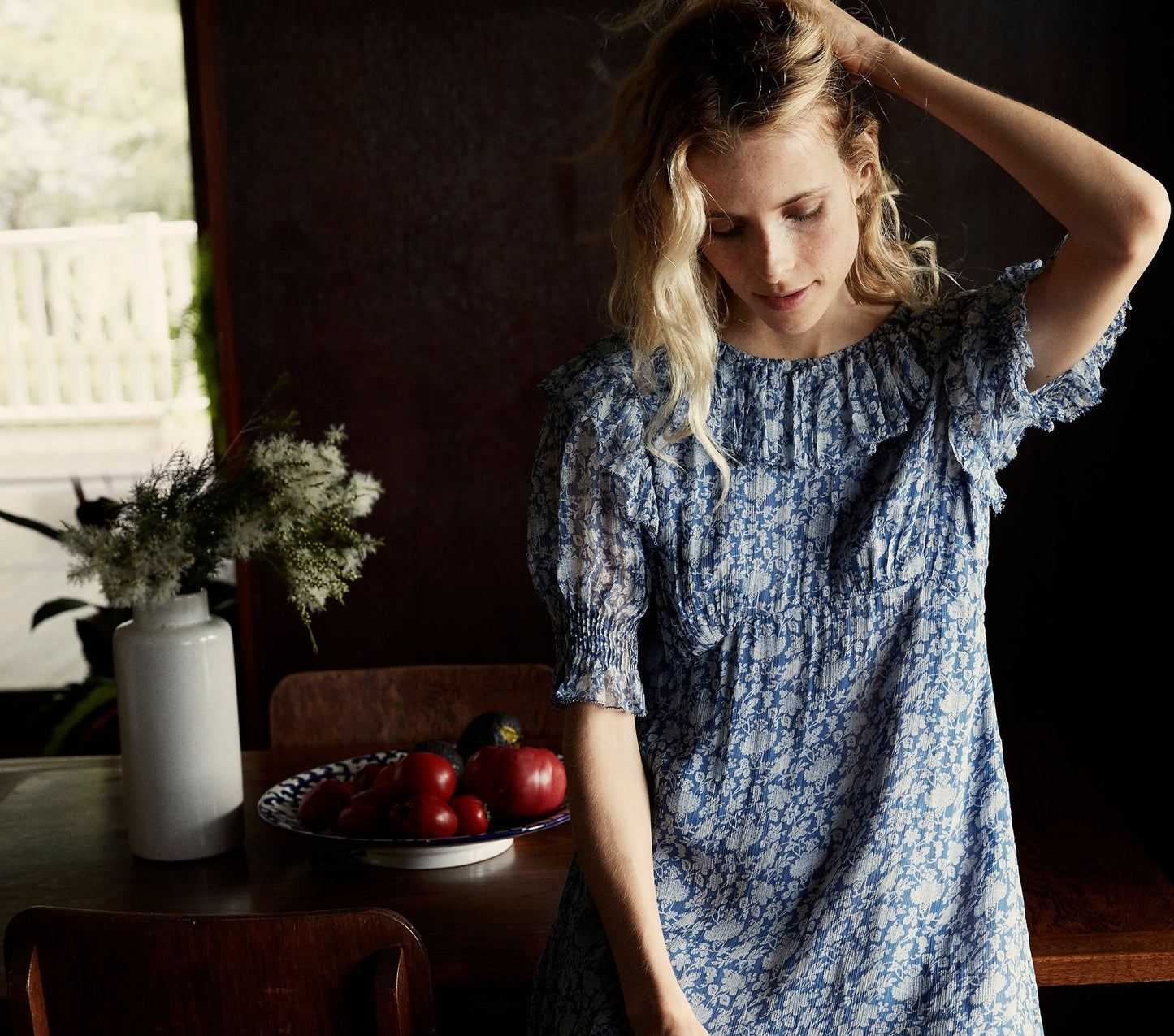 HMD -- BAUDOIN DRESS -- PORCELAIN BLUE TEA FLORAL