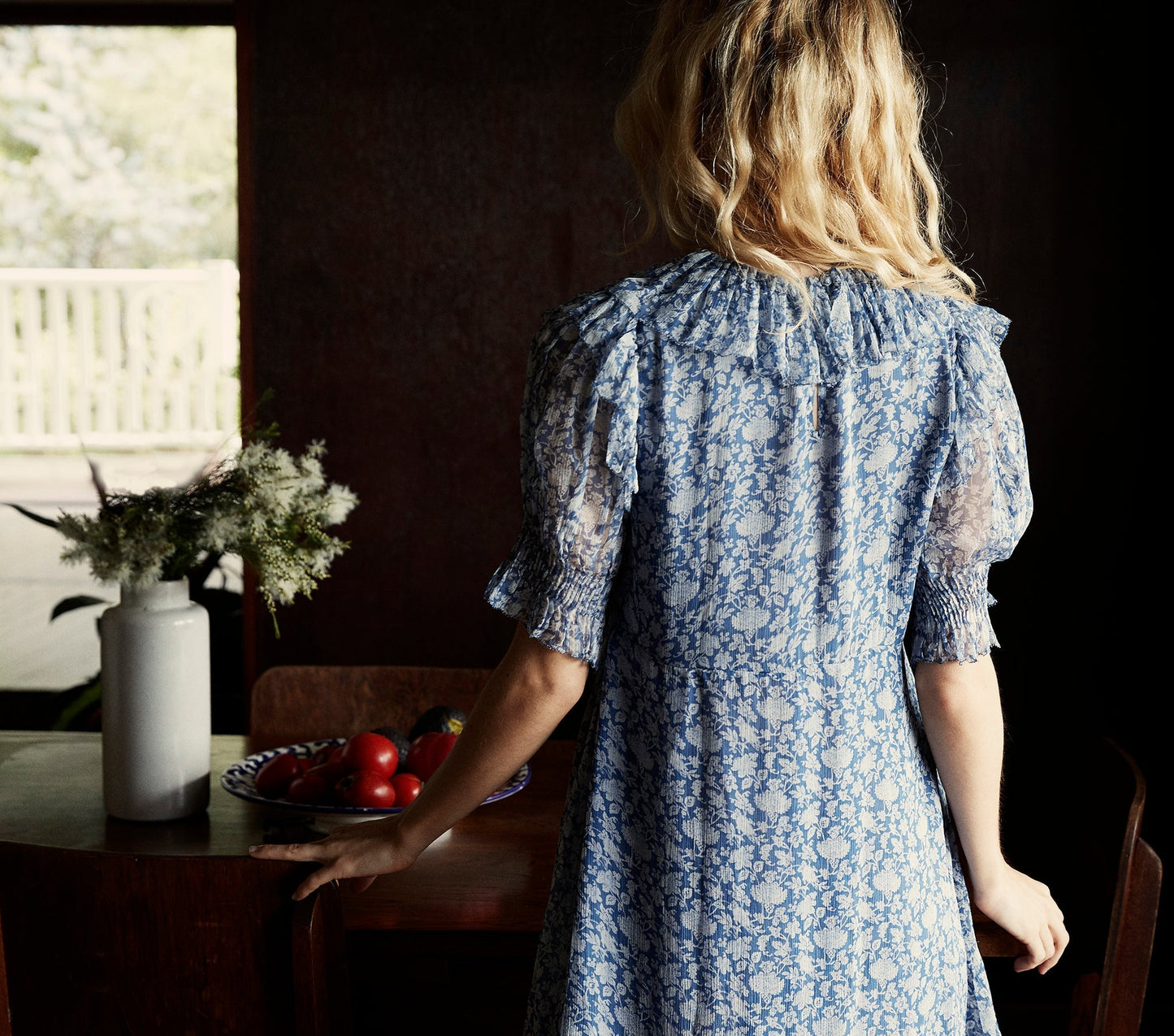 HMD -- BAUDOIN DRESS -- PORCELAIN BLUE TEA FLORAL