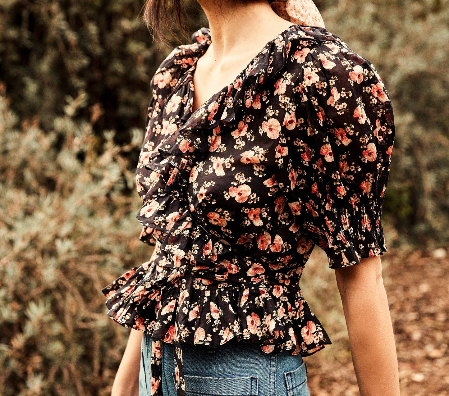 HMD -- VIOLA TOP -- BLACK POPPY PRINT