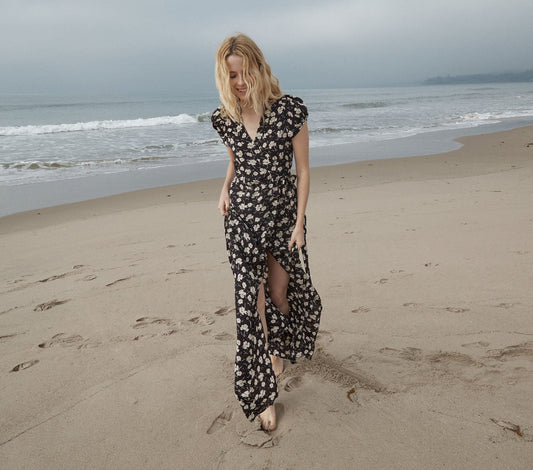 HMD -- AURORA DRESS -- BLACK ANEMONE FLORAL