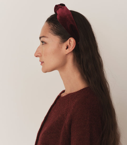 BLANCHE KNOTTED HEADBAND -- BURGUNDY VELVET
