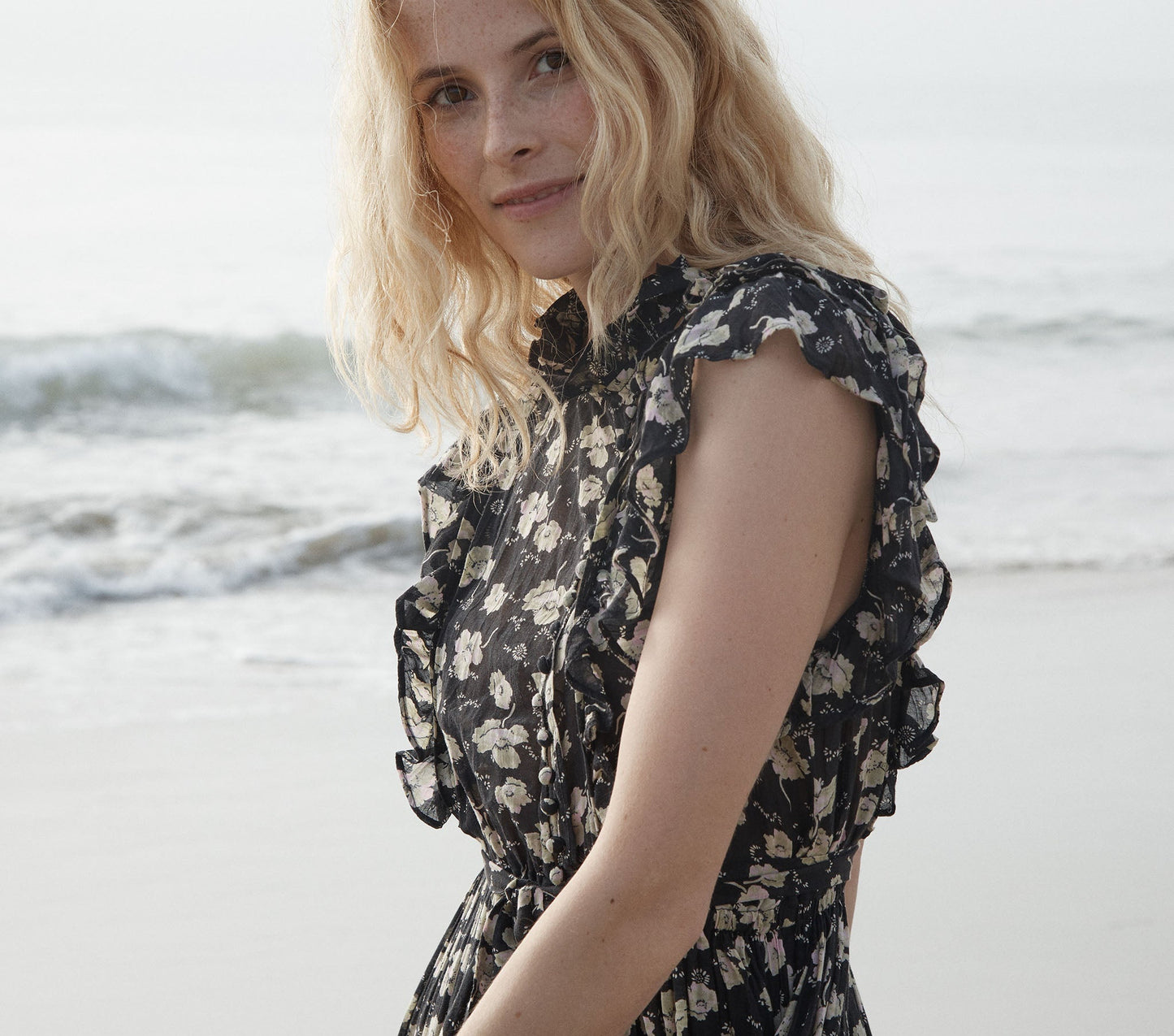 HMD -- CARNATION DRESS -- BLACK ANEMONE FLORAL