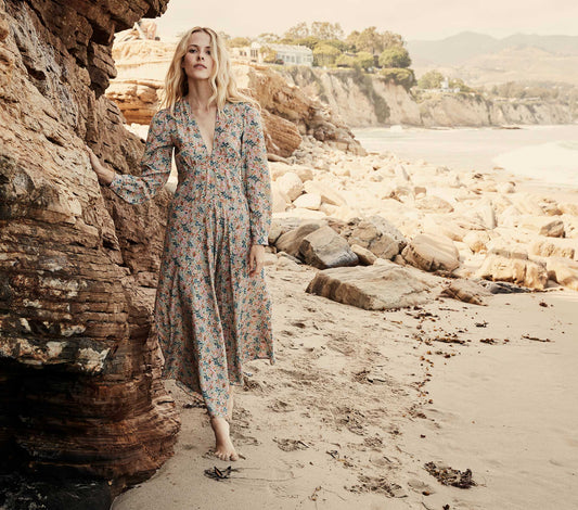 HMD -- CHARLESTON DRESS -- CREAM LADY BIRD FLORAL