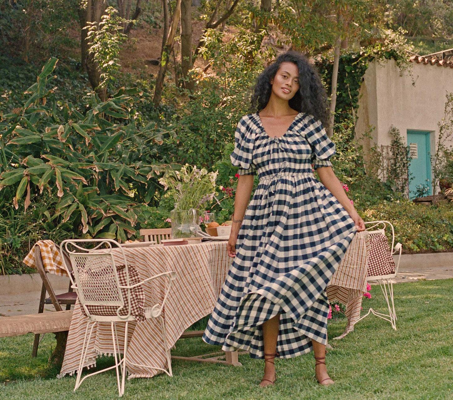 HMD -- VICTOIRE DRESS -- NAVY GINGHAM