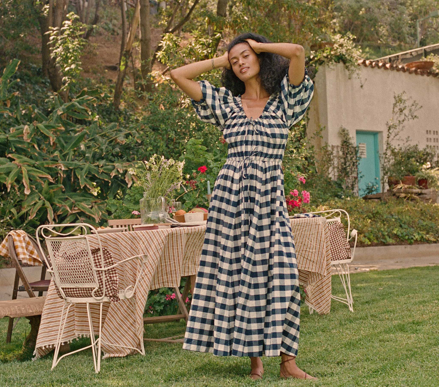 HMD -- VICTOIRE DRESS -- NAVY GINGHAM