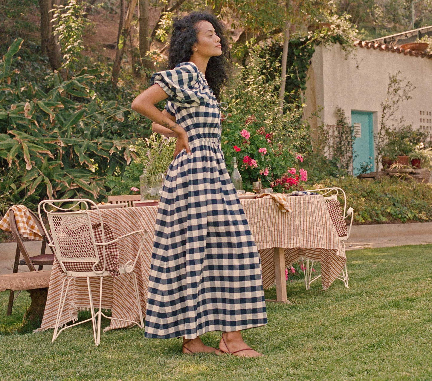 HMD -- VICTOIRE DRESS -- NAVY GINGHAM