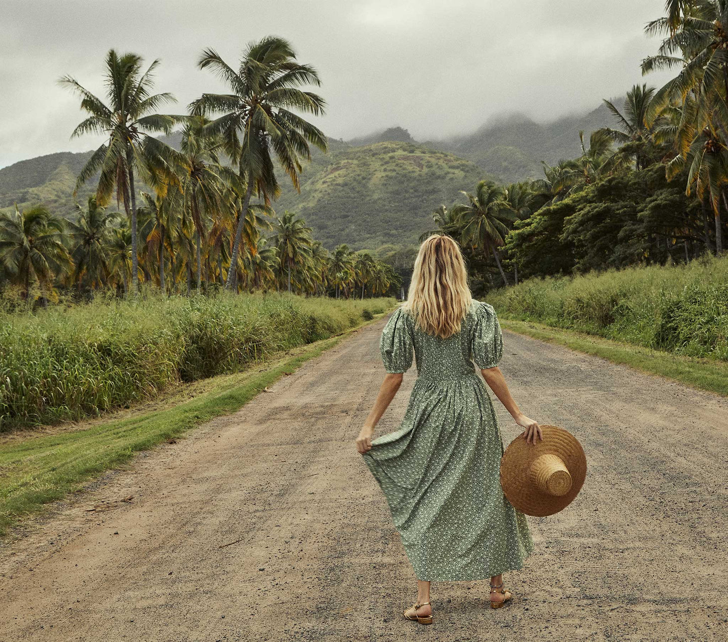HMD -- ASHEVILLE DRESS -- GREEN COTTAGE DAISY FLORAL