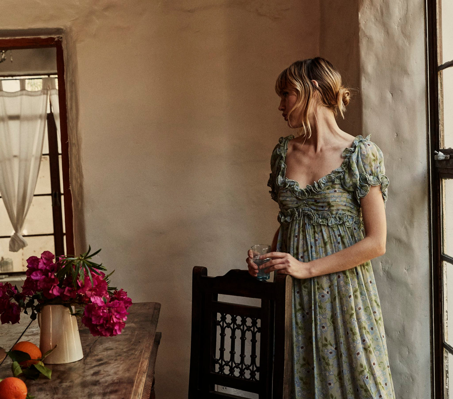 HMD -- DREW DRESS -- GREEN STRAWBERRY MOON FLORAL