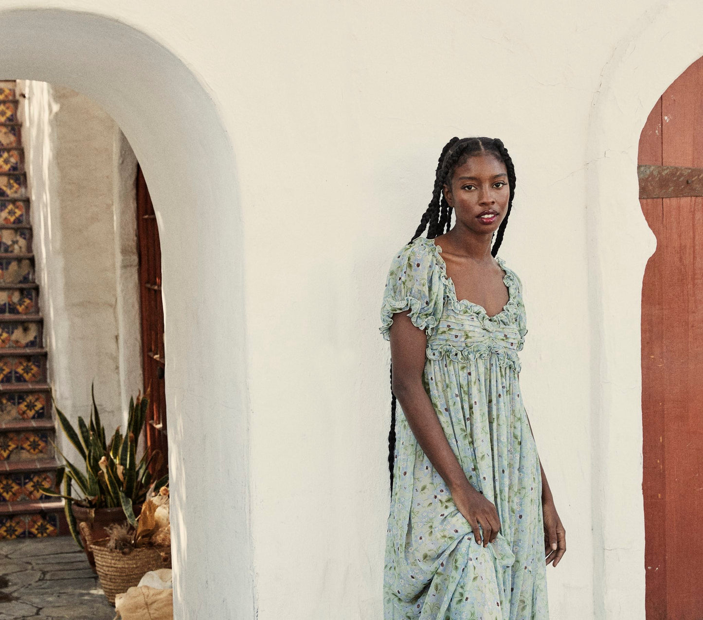 HMD -- DREW DRESS -- GREEN STRAWBERRY MOON FLORAL