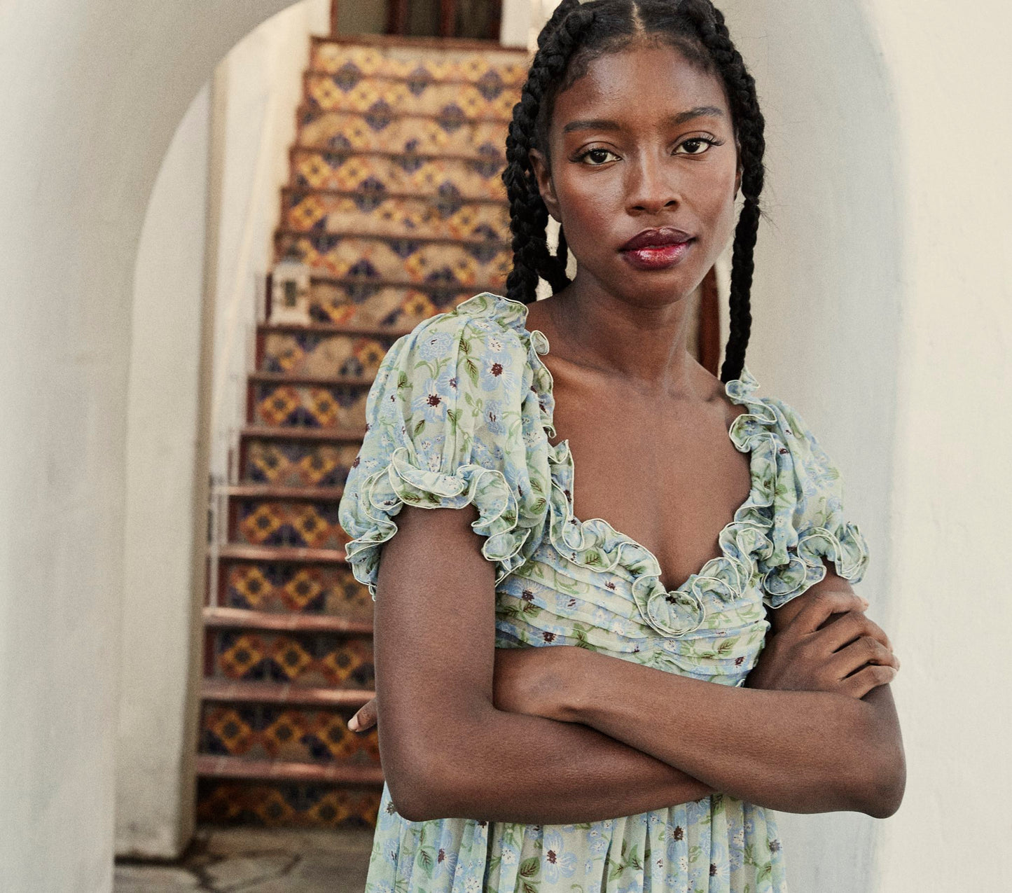 HMD -- DREW DRESS -- GREEN STRAWBERRY MOON FLORAL