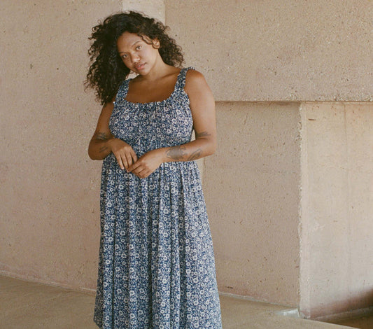 HMD -- EMMARETTA DRESS -- BLUE JESSAMINE CALICO