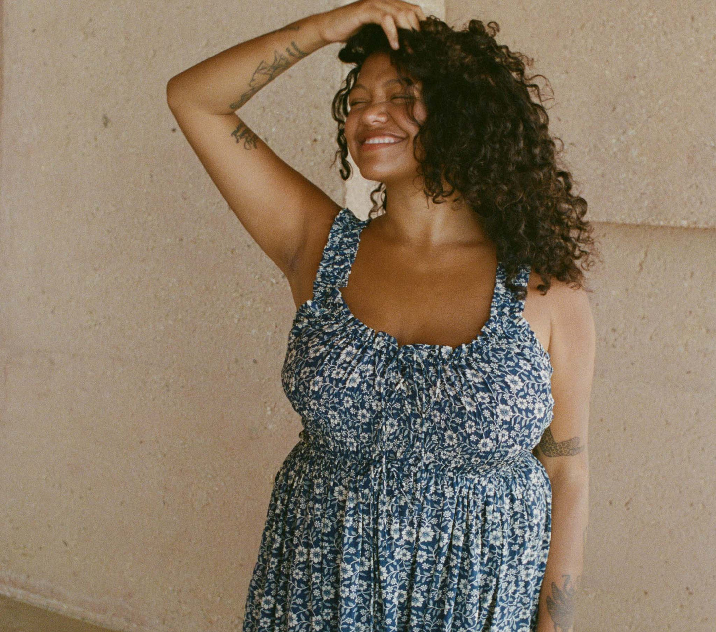 HMD -- EMMARETTA DRESS -- BLUE JESSAMINE CALICO