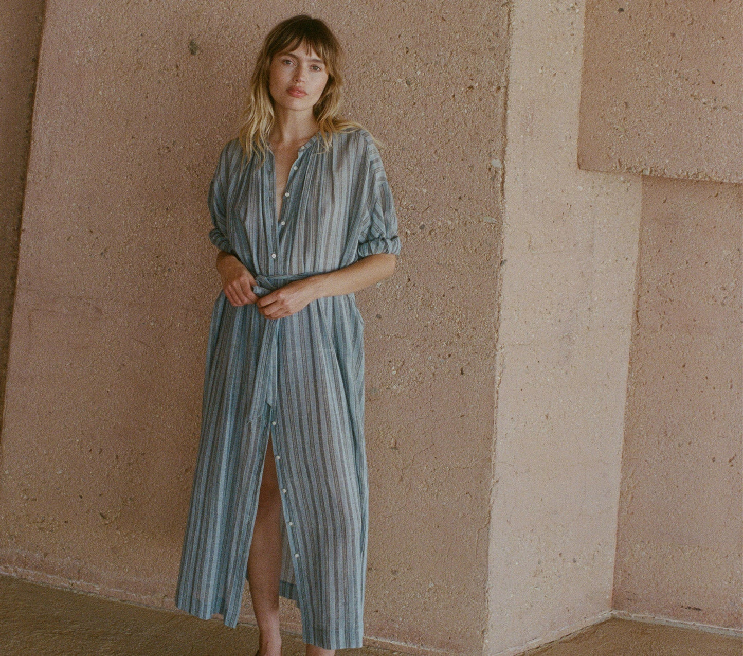 HMD -- JOAN DRESS -- INDIGO STRIPE