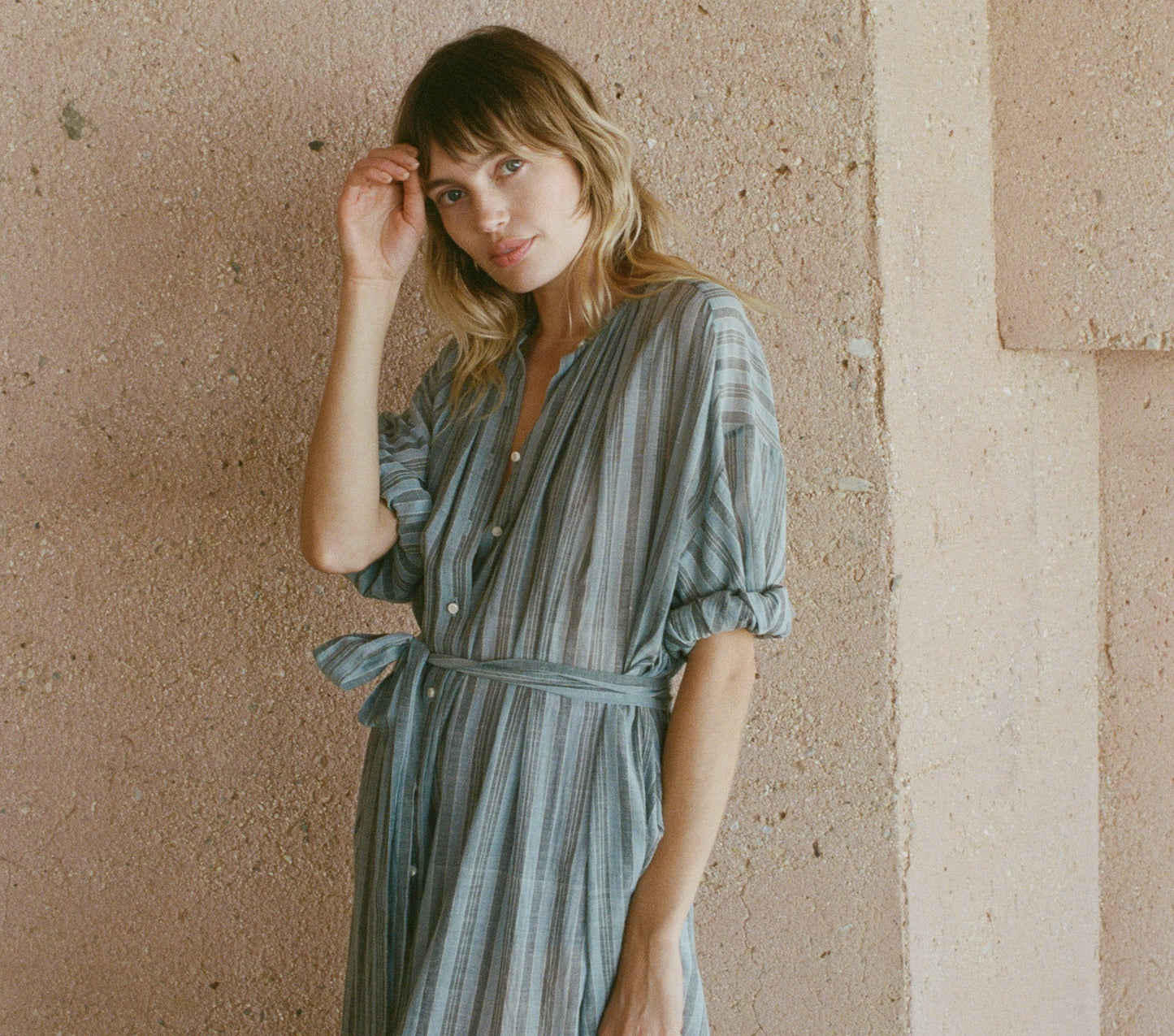 HMD -- JOAN DRESS -- INDIGO STRIPE