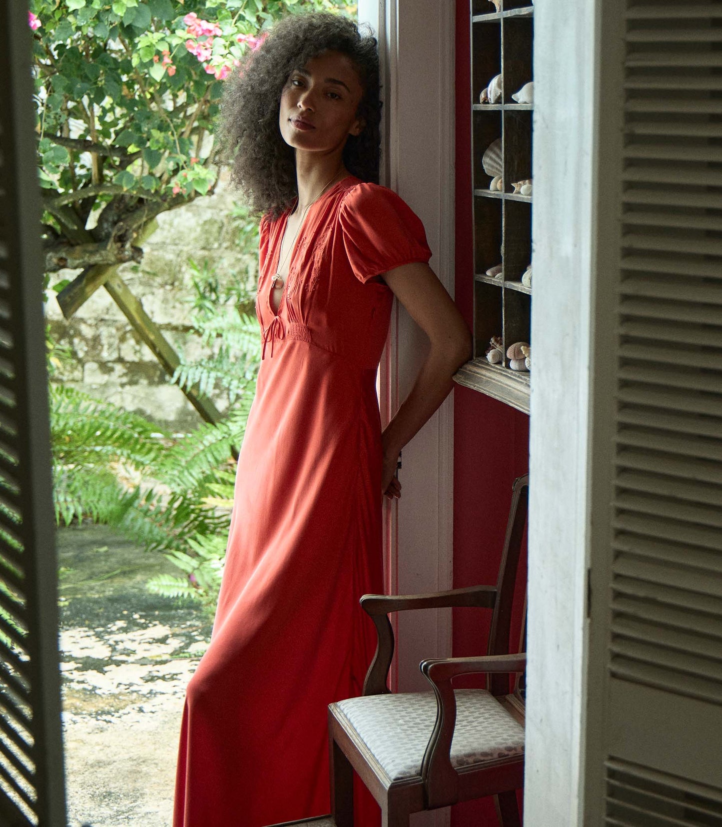 LEANA DRESS -- FIERY CORAL