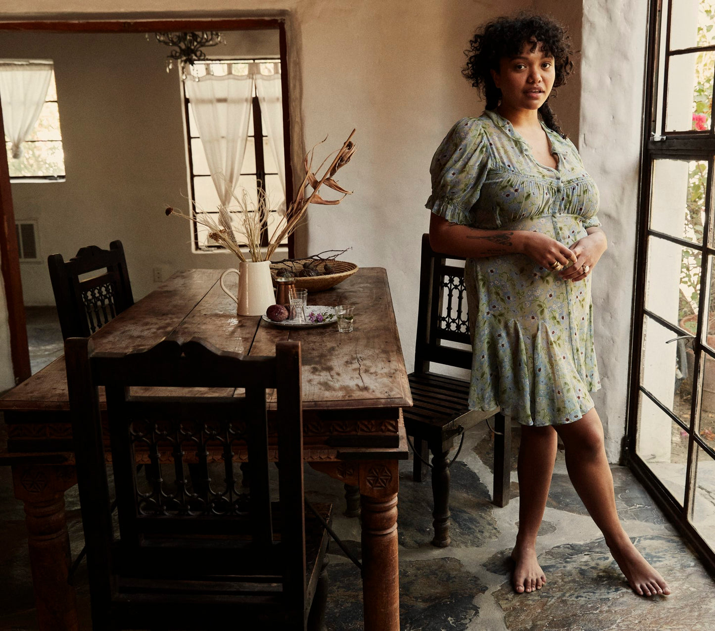 HMD -- MIRA DRESS -- GREEN STRAWBERRY MOON FLORAL