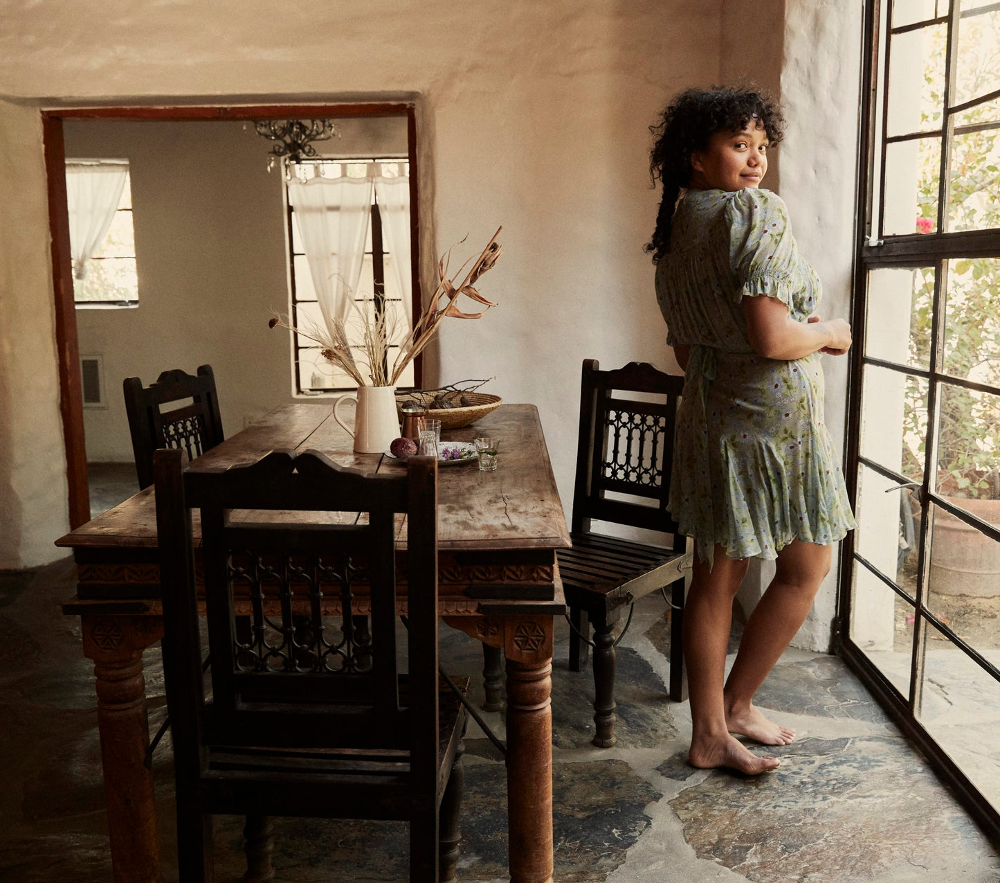 HMD -- MIRA DRESS -- GREEN STRAWBERRY MOON FLORAL