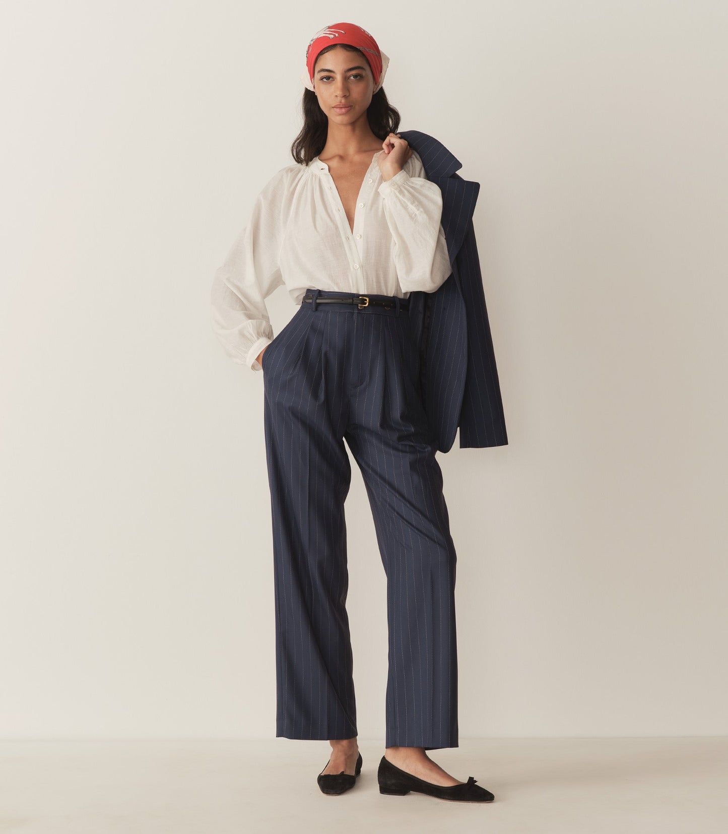 OLIVIA PANT -- NAVY GESSATO STRIPE