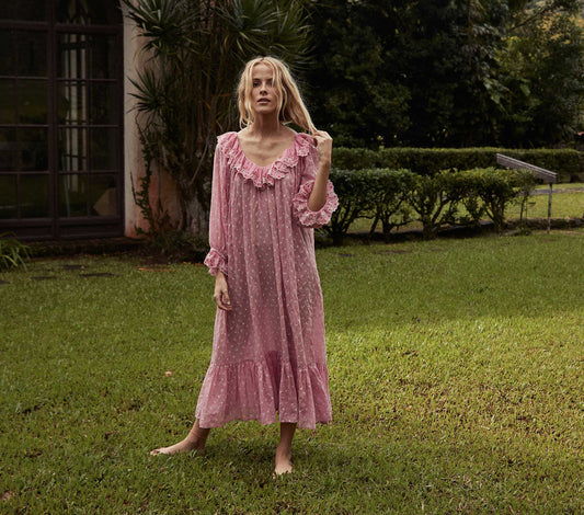 HMD -- SOLARIS NIGHTGOWN -- PINK WILDFLOWER EMBROIDERY