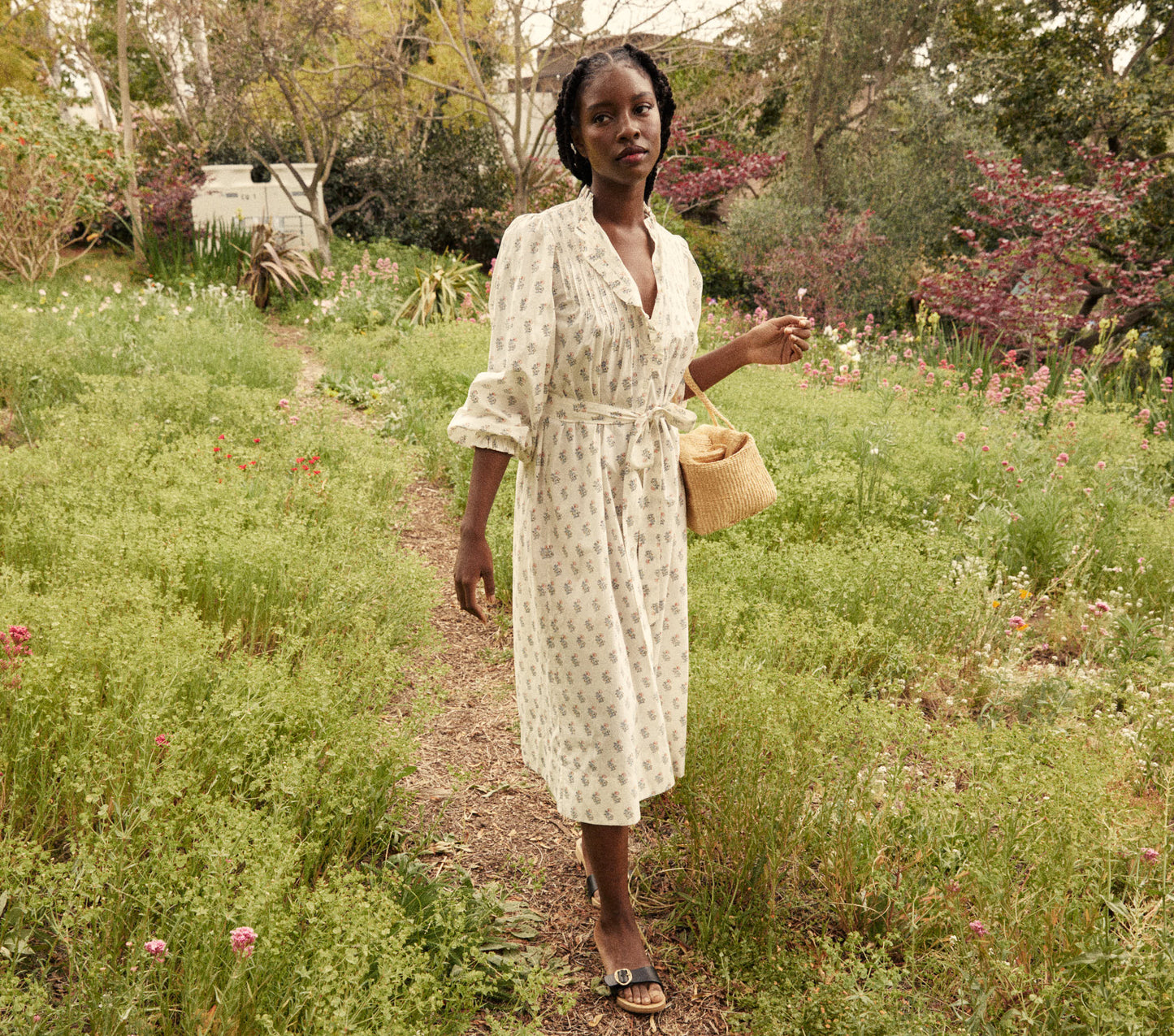 HMD -- STANTON DRESS -- RED DAHLIA BLOCK PRINT