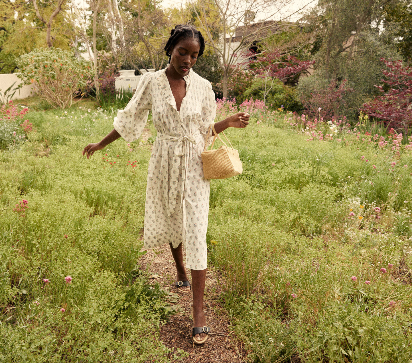HMD -- STANTON DRESS -- RED DAHLIA BLOCK PRINT