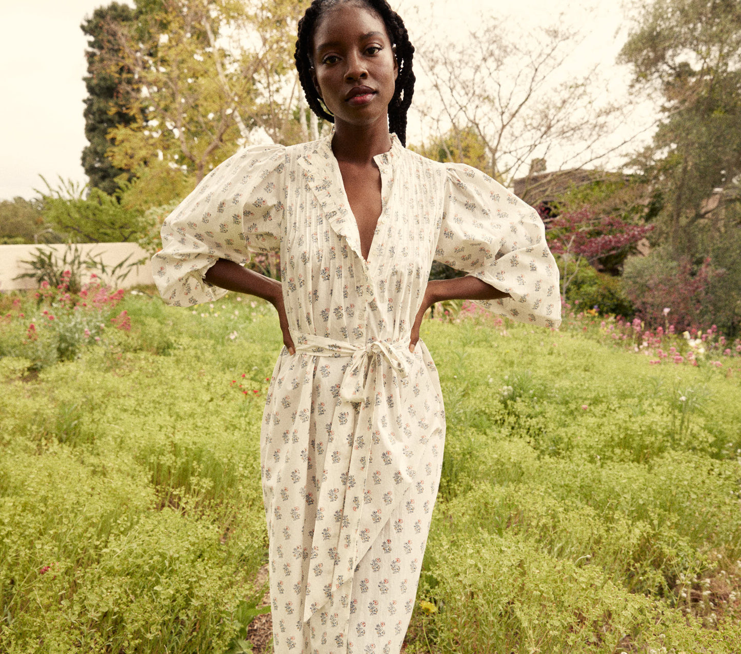 HMD -- STANTON DRESS -- RED DAHLIA BLOCK PRINT