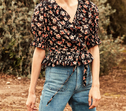 HMD -- VIOLA TOP -- BLACK POPPY PRINT