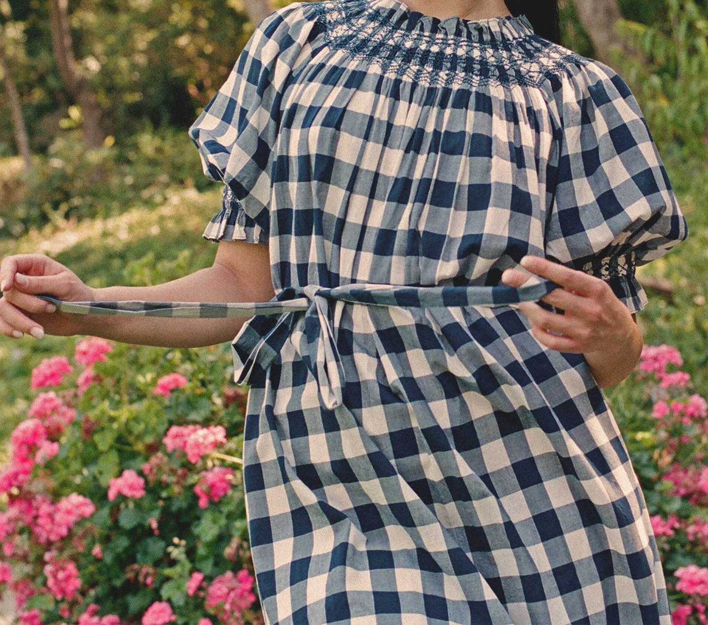 HMD -- WHISPER DRESS -- NAVY GINGHAM