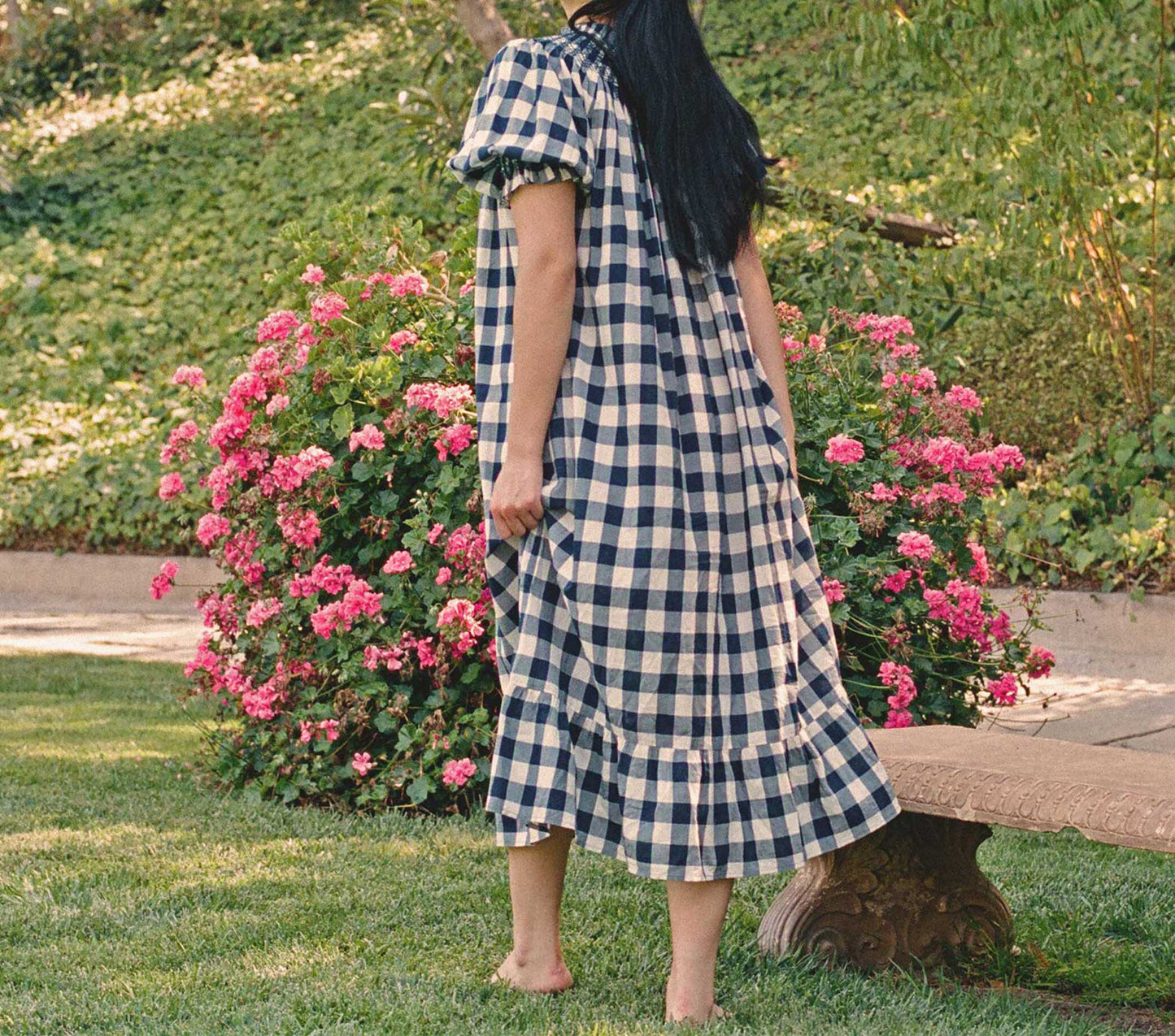 HMD -- WHISPER DRESS -- NAVY GINGHAM