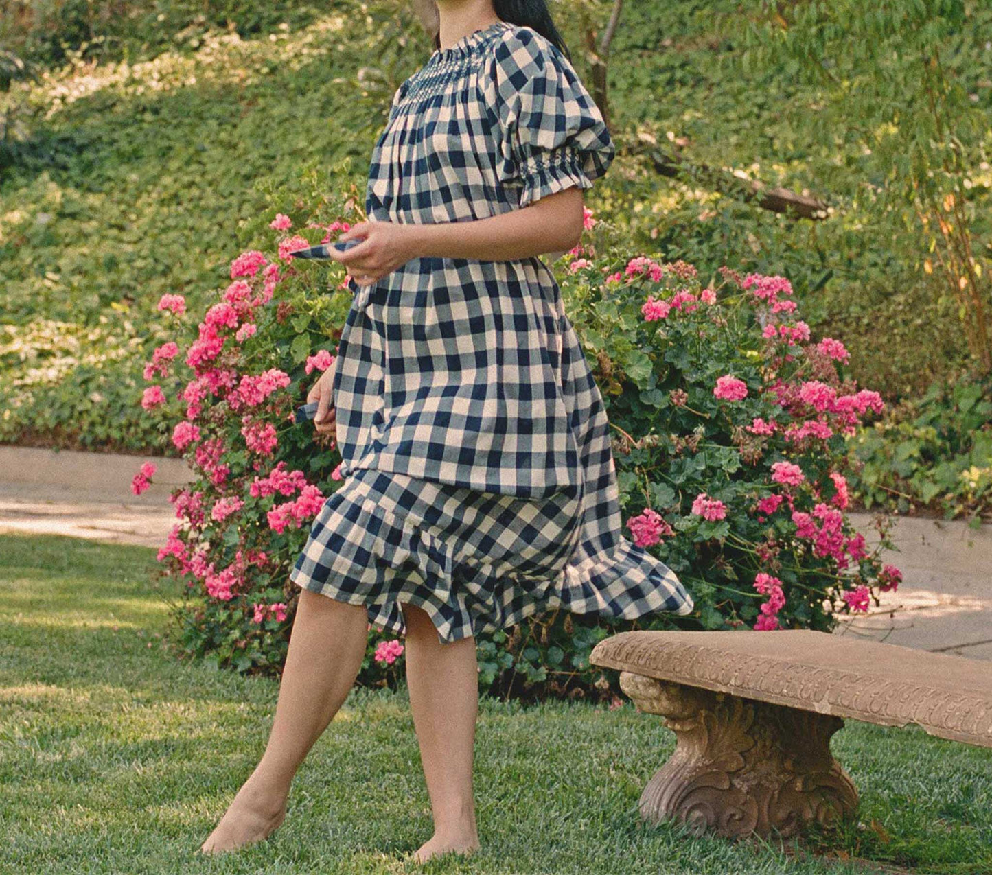 HMD -- WHISPER DRESS -- NAVY GINGHAM