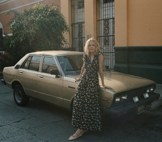 HMD -- CARNATION DRESS -- BLACK ANEMONE FLORAL